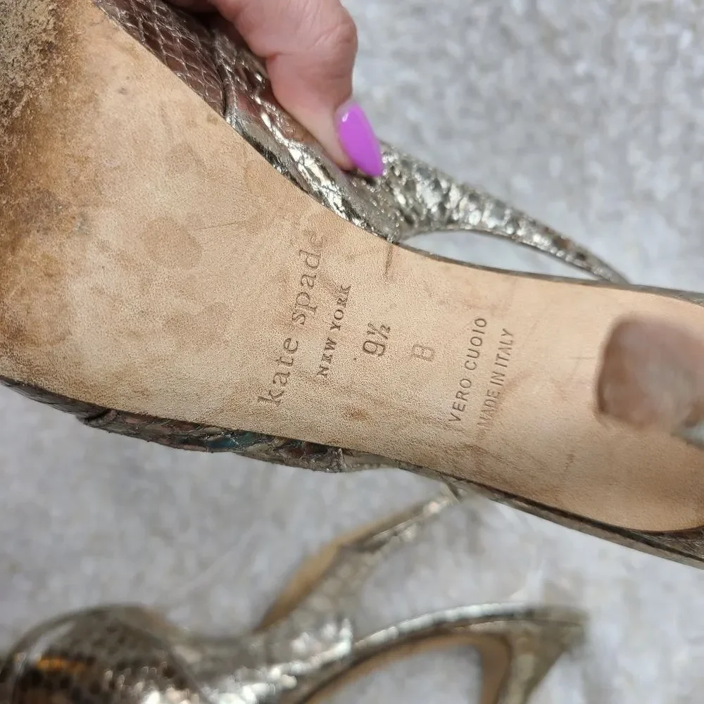 Kate Spade‎ Metallic Gold Slingback Peep-toe Heels sz 9.5